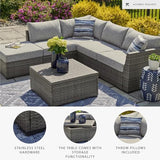 Signature Design by Ashley Petal Road Casual Weather Resistant Cushioned Outdoor Loveseat Sectional/Ottoman/Table Set with 2 Throw Pillows, Set of 4, Gray Signature Design by Ashley