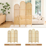 Svimi Folding Room Divider 3 Panels, 5.6 Ft Double Hinged Rattan and Pine Wood Privacy Screen, Freestanding Partition for Bedroom, Living Room, Home Office Decor (Natural-Wave, 3 Panels) Svimi