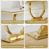 Asday Gold Console Table, 50 Inch Glam White and Gold Entryway Table with U-Shaped Base, Polished Gold Entrance Table with White Top for Entryway, Hallway, Foyer Asday