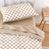 Wake In Cloud - Toddler Bedding Set for Boys Girls, Cute Gingham Grid Checkered, 4 Pieces Soft Crib Bed Set Including Comforter, Sheets and Pillowcase, Brown White Wake In Cloud