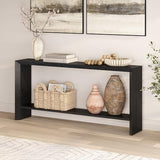 Henn&Hart 64" Wooden Rectangular Console Table Entryway Table, Sofa Table with Wooden Storage Shelf for Entryway, Living Room, Couch, Hallway, or Office, Natural Black Henn&Hart