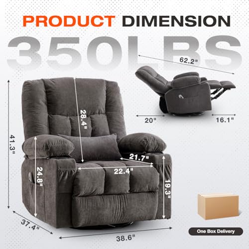 8-Points Massage Recliner Chair with Heated Rocking Function for Adults,Oversized Rocker Recliner with Side Pocket,2 Cup Holders for Living Room