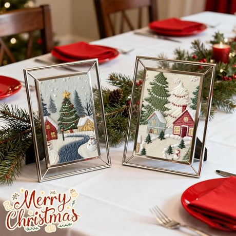 Peryiter 6 Sets Christmas Embroidery Kit for Beginners Including 6 Pcs Embroidery Hoop Winter Scene Snow Cross DIY Needlepoint Kit Instructions Threads Needles for Christmas Holiday Party Gift Peryiter