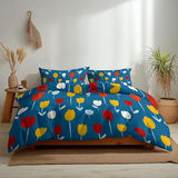 Blue Duvet Cover Set Small Single Size, 2-Piece Reversible Bedding Set, Brushed Microfiber Bedding with Zipper Closure & Corner Ties, Soft Breathable Minimalist Plants Fresh Flowers Duvet Cover Generic