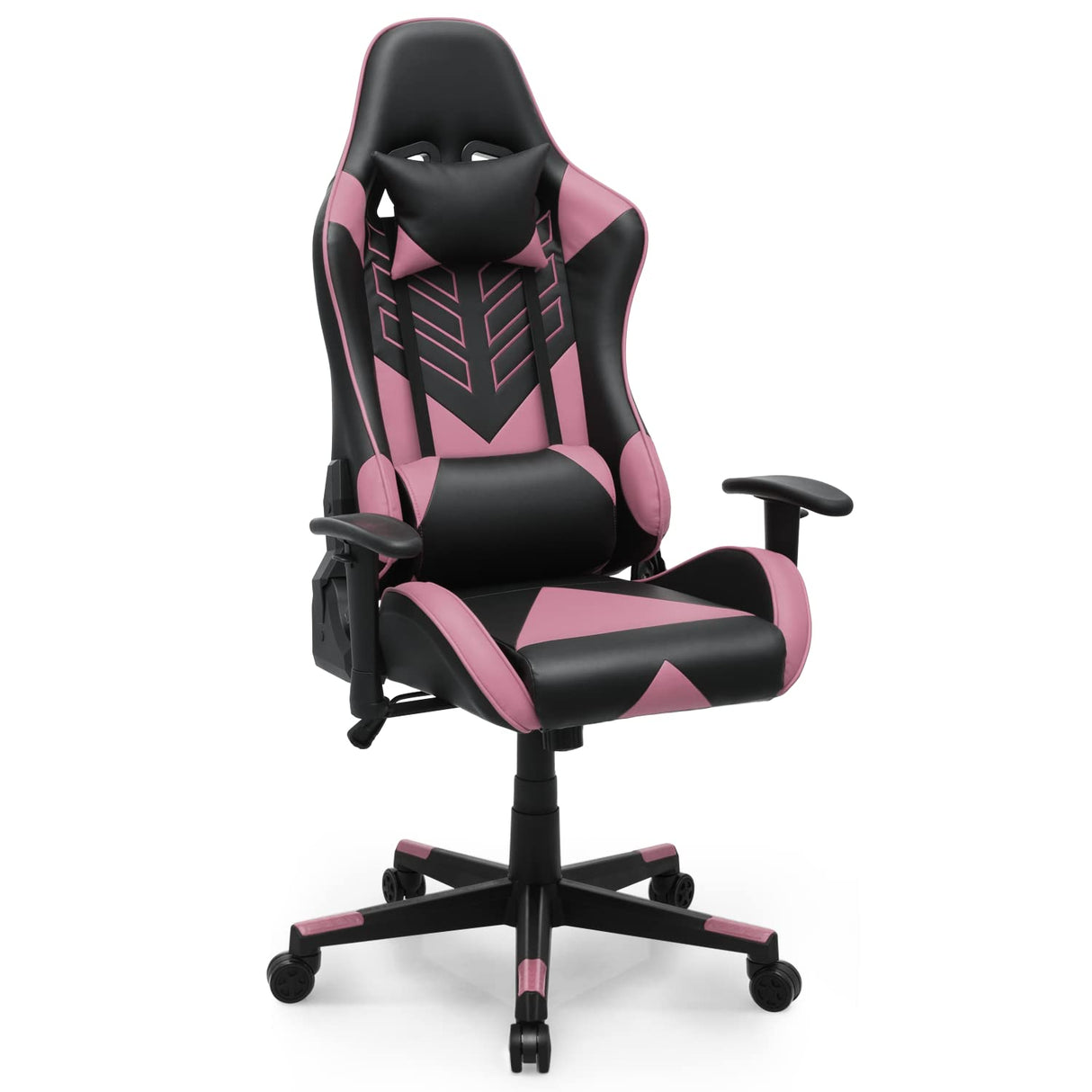 MoNiBloom Computer Chair Gaming High Back Office Gaming Chair with Headrest and Lumbar Support, PU Leather Ergonomic Racing Chair with Adjustable Height and Reclining Function for Teen Adult, Pink MoNiBloom