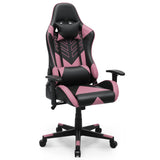 MoNiBloom Computer Chair Gaming High Back Office Gaming Chair with Headrest and Lumbar Support, PU Leather Ergonomic Racing Chair with Adjustable Height and Reclining Function for Teen Adult, Pink MoNiBloom