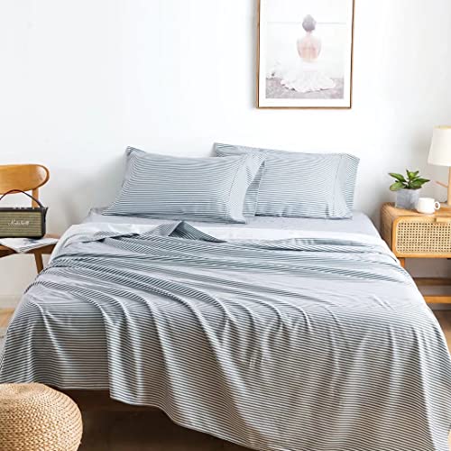 Twin Sheets Set, Grey Striped Bed Sheets Set 3PC - Soft Cooling 1800 Thread Count Printed Sheet, 8 - 17" Deep Pocket Breathes Better, Hypoallergenic Wrinkle Machine Washable Patterned Single Bedding KACEMOO