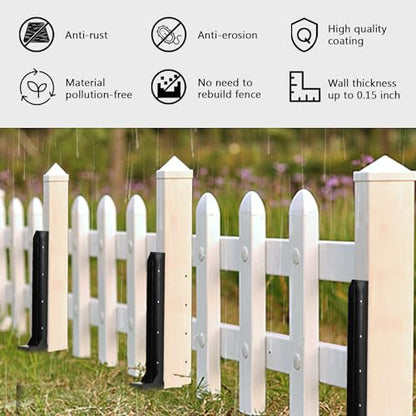 Fence Repair Stakes,Fence Post Repair Kit - Heavy Duty Steel Fence Post Repair Stake for Sloping or Damaged Wooden Fences (2-Pack/Black)