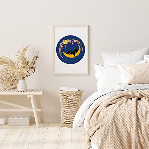 Louise Maelys Cat Moon Embroidery kit for Beginners,Cross Stitch Kits for Adult Including Cloth,Hoop, Color Threads,Needles and Instruction