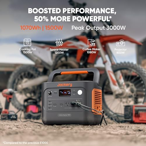 Jackery Explorer 1000 v2 Portable Power Station(2024 New),1070Wh LiFePO4 Battery,1500W AC/100W USB-C Output, 1 Hr Fast Charge, Solar Generator for Outdoor Camping,Off-grid Living,RV,Emergency Jackery