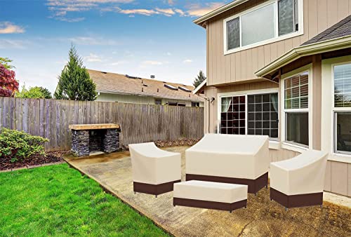 SIRUITON Patio Furniture Covers, Outdoor Furniture Cover Waterproof 4-Piece, Patio Furniture Set Covers, Heavy Duty Durable and Water Resistant Fabric, Fit for Chairs, Couch, Coffee Table, Khaki SIRUITON