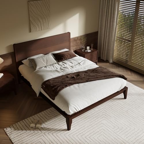 Merax King Size Bamboo Platform Bed, Mid-Century Modern Bed Frame with Tall Headboard, Solid Sustainable Bedframe King-Size, Wood Slat Support, No Box Spring Needed, Easy Assembly, Espresso Merax