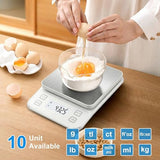 22lb Rechargeable Stainless Steel Scale, Diyife Large Kitchen Food Scale with 0.1g/0.001oz High Precision, LCD Display, 10 Unit, Waterproof IPX67, Washable, Hangable, for Baking, Cooking, White