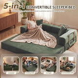 GRUSIGN 78 Inch Convertible Sofa Bed, 5-in-1 Futon Sofa Bed Pull Out Couch, Boneless Couch Bed for Living Room, Corduroy Boneless Couches for Bedroom, Apartment, No Assembly Sleeper Sofa Bed, Green GRUSIGN