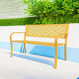 VINGLI 50" Outdoor Bench Metal with Floral Back, Garden Bench Front Porch Bench for Yard Patio Entryway Park Outside, 800lb Capacity - Yellow VINGLI