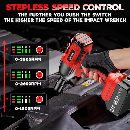 Aiment Cordless Impact Wrench 1/2 inch, 550 Ft-lbs Max Torque(700 N.m), 21V 3000 RPM Brushless Power Impact Gun, 4.0 Ah Battery with Fast Charger, 6 Pcs Sockets, Electric Impact Driver for Car Home Aiment