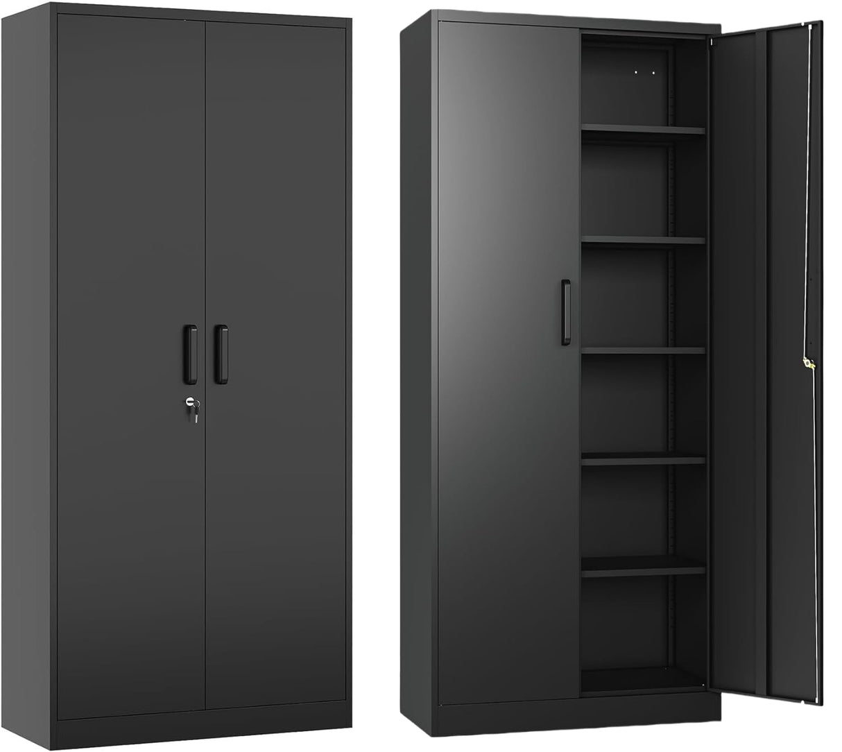 Oasecrilio Metal Storage Cabinet with 5 Adjustable Shelves, Garage Storage Cabinet with Lock, Kitchen Pantry Storage Cabinet, File Storage Cabinet, Filing Cabinets for Home Office, 71'H, Black Oasecrilio