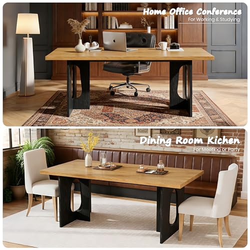 71" Long Dining Table for 6-10 People - Kitchen Table with Extra Thickened Tabletop & Heavy Duty Base Legs, Modern Rectangular Dinner Table for Kitchen, Conference Room, Home, Natural + Black Garvee