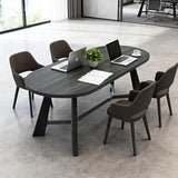 6FT Oval Conference Table, Rustic Black 70.86" W Meeting Table Fit 6-8 People, Modern Seminar Table Boardroom Desk for Office Meeting Conference Room SAINTCY