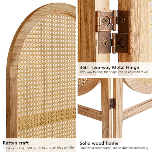 Asnefeli Room Divider 3 Panels, Hand-Woven Rattan Room Divider Wall, Foldable Wood Divider Screen, Creative Divider Wall, Folding Privacy Screens, Unique Design Privacy Divider Panel (Natural) Asnefeli