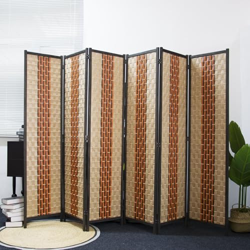 Furnnylane 6 Panel Room Divider Screen in Beige and Orange,Blackout Room Divider Folding Panel Screen for Room Separation and Home Decoration,70.8" H x 106.3" W Furnnylane
