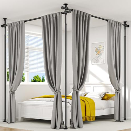 ALLZONE Partition Room Divider Curtain Rod, Adjustable Wall Divider for Room Separation, 63 to 130inch(H) & 31 to 135inch(W), No Drill, Three Mounting Options, Ideal for Creating Privacy Space, Black ALLZONE