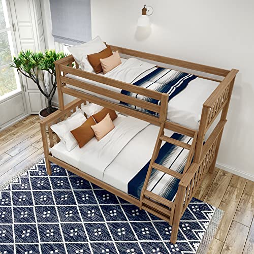 Plank+Beam Classic Wooden Bunk Bed Twin Over Full Size, Platform Bed Frame with Bunk Bed Ladder and Wood Slats for Adult, Space Saving Bed, Easy to Assemble, No Box Spring Needed, Pecan Plank+Beam