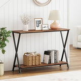 IDEALHOUSE Small Entryway Table, Narrow Hallway Table, 2-Tier Industrial Display Table with Shelves, Couch Table Behind Sofa, Foyer Tables for Entryway, Foyer, Living Room, Bed Room (Brown) IDEALHOUSE
