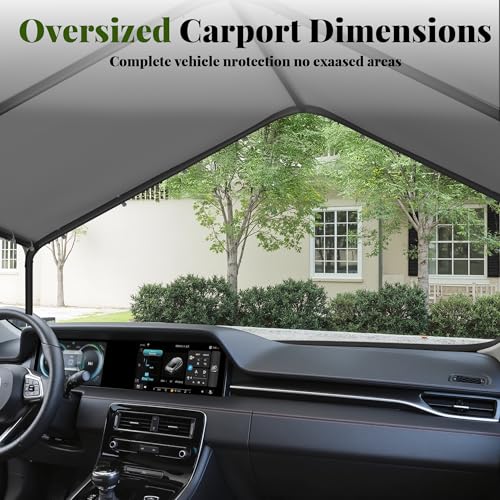 Carport, 10‘ x 20’ Heavy Duty Portable Garage All-Season Car Canopy, Outdoor Garage Boat Shelter Carport Canopy Party Tent w/Water-Resistant Tarp for Backyard (Grey, 10' x 20' /no Side) Phonjoroo