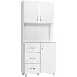 HOMCOM Freestanding Kitchen Pantry, Buffet with Hutch Storage Organizer with 2 Door Cabinets, 3 Drawers and Open Countertop, Adjustable Shelf, White HOMCOM