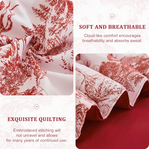 DJY King Size Comforter Set, Red 7 Pieces Bed in a Bag King Botanical Comforters with Sheets Elegant Plants Print Christmas Soft Microfiber Reversible Complete Bedding Sets for All Season