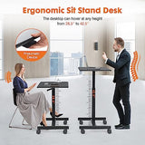 Sweetcrispy Small Mobile Rolling Standing Desk - Overbed Table, Mobile Portable Rolling Laptop PC Table with Locking Wheels, Adjustable Height Computer Workstation for Home Office, 19 Inch, Black Sweetcrispy
