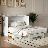 Hlcodca Murphy Cube Cabinet Bed with USB Charging Station, Solid Pine Murphy Bed Cabinet with Large Drawer, Queen Size Bed Frame for Guest Room, Home, Office (White-k) Hlcodca