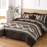 Anibedding Boho Comforter Set,8 Pieces Bed in a Bag Patchwork Striped Comforter Set,Brown Bed Set King Size,Soft Microfiber Boho Bedding Set for All Season(90"×104") Anibedding