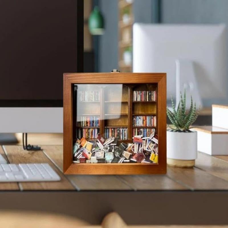 Shake Away Your Anxiety Wooden Bookshelf Ornament - Mini Book Box Display for Stress Relief - WoodArtSupply