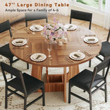 HUAHUU Round Dining Table Set for 6, 7-Piece Kitchen Table and Chairs for 6, 47'' Round Dining Room Table Set with 6 Chairs, Space Saving Dining Table with Wood Base for Kitchen, Living Room, Brown HUAHUU