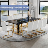 JUFU Dining Table Set for 10, 79'' Dining Table for 8-10 People with Faux Marble Tabletop and Sturdy Leg, White Rectangle Dining Room Table Set for 10 with White PU Chairs, Perfect for Dining Room JUFU