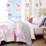 weigelia Coastal Quilts Bedding Set Twin Size - Pink Summer Nautical Bedding Quilt with Pillow Cases, Beach Reversible Quilt Set Bedspreads Coverlet Soft Lightweight Comforter weigelia