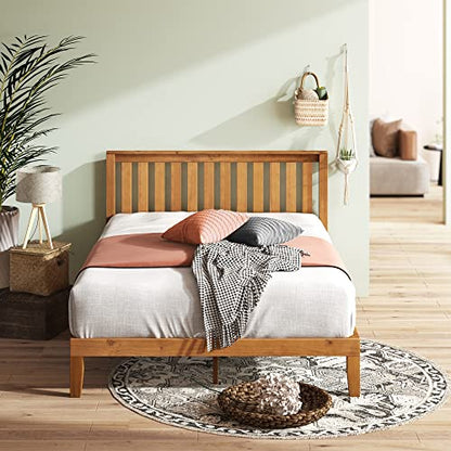 Zinus Alexia Rustic Pine Wood Bed Frame with Headboard - No Box Spring Needed, Easy Assembly - WoodArtSupply