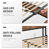 LUXOAK Full Size Lift Up Storage Bed, Wood Platform Bed Frame with Storage Headboard & Charging Station, No Box Spring Needed, Easy Assembly, Rustic LUXOAK