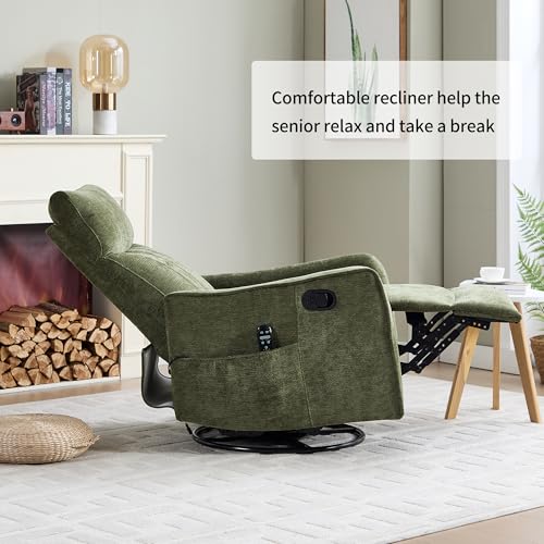 High Back Massage Recliner with Heat - Swivel Rocking Chair for Small Spaces, Manual Lazy Boy Recliner for Adults, Perfect for Living Room & Bedroom, Soft Fabric (Antique Green)