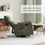 High Back Massage Recliner with Heat - Swivel Rocking Chair for Small Spaces, Manual Lazy Boy Recliner for Adults, Perfect for Living Room & Bedroom, Soft Fabric (Antique Green)