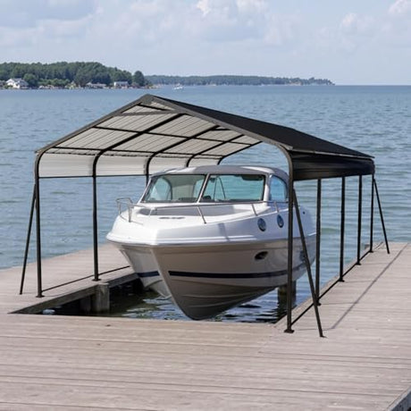 12’x20’x8.7’ Metal Carport, Heavy-Duty Steel Frame Car Shelter with Galvanized Steel Roof, All-Weather Carport Garage with Enhanced Base for Pickup, Boat, Car and Tractors LINKHOO