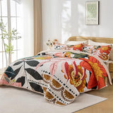 Pamnest Quilt Set King Size, Boho Floral 3 Pcs Soft Bed Cover Bedding Set, Mid Century Flowers Lightweight Bedspread Coverlet with 2 Pillow Sham for All Season Pamnest