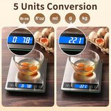 BakFee Food Scale, 33lb Digital Kitchen Scale with Stainless Steel & Tempered Glass, USB Rechargeable, 1g/0.05oz Precise Weighing, Splash-Resistant and Sturdy Surface, for Cooking, Baking, Weight Loss