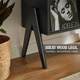 Record Player Stand with Vinyl Storage, 32" Turntable Stand with Flip-Up Album Display, Mid Century Modern Black Vinyl Record Storage Cabinet, Audio Media Console Table with V-Shape Legs FurnPulse