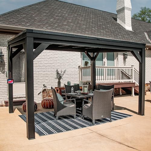 Backyard Discovery Stonebridge 12 ft. x 9 ft. 6 in. All Metal Steel Gazebo Pavilion with Slant Roof, Durable, Supports Snow Loads and Wind Speed, Rot Resistant, Backyard, Deck, Garden, Patio Backyard Discovery