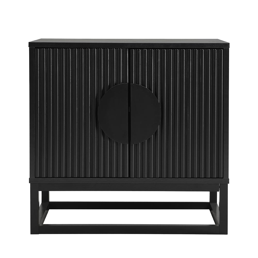 conifferism Modern Black Night Stand 24" Wide with Solid Wood Doors, Bedroom Nightstand 24" Tall Bedside Tables, Mid Century Vintage Fluted Sofa End Side Table Living Room conifferism