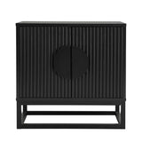 conifferism Modern Black Night Stand 24" Wide with Solid Wood Doors, Bedroom Nightstand 24" Tall Bedside Tables, Mid Century Vintage Fluted Sofa End Side Table Living Room conifferism
