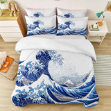 Single 61" x 79" Bedding Duvet Cover Set - Blue Minimalist Abstract Ocean Waves Printed 3 Piece Brushed Microfiber Comforter Quilt Cover with Zipper Closure for Men and Women Generic
